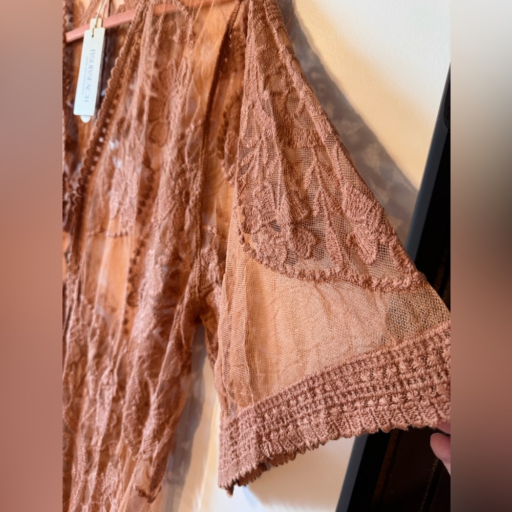 Sheer Lace Kimono Robe - Khaki - Picture 3 of 6